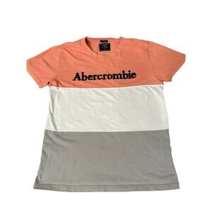 Abercrombie & Fitch men's T-shirt color blocked embroidered orange/white SZ SM